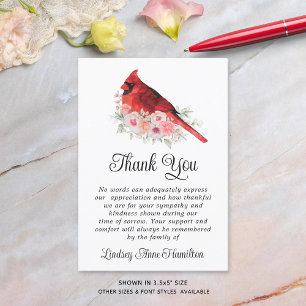 Memorial Cardinal Watercolor Flowers Thank You Card