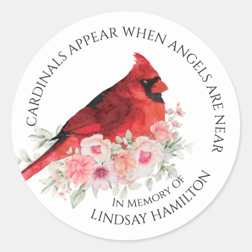 Memorial Cardinals Appear Floral Funeral Favor Classic Round Sticker