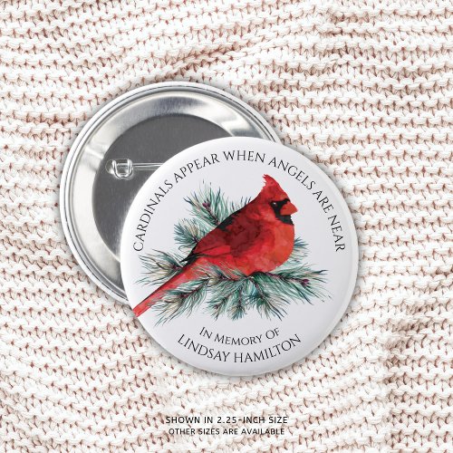 Memorial Cardinals Appear Saying Watercolor Pine Button