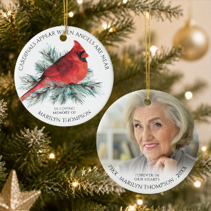 Memorial Cardinals Appear When Angels Near Photo Ceramic Ornament