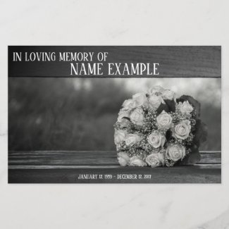 Memorial Cards A bouquet of white roses monochrom