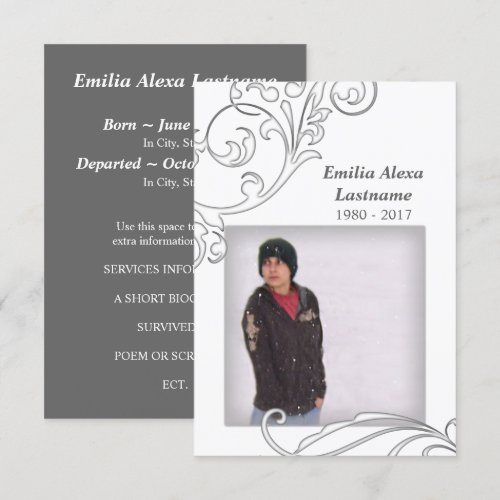 memorial cards : white flourish custom invitations