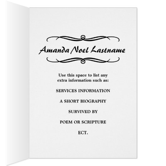 memorial cards : white flourish (Inside (Right))