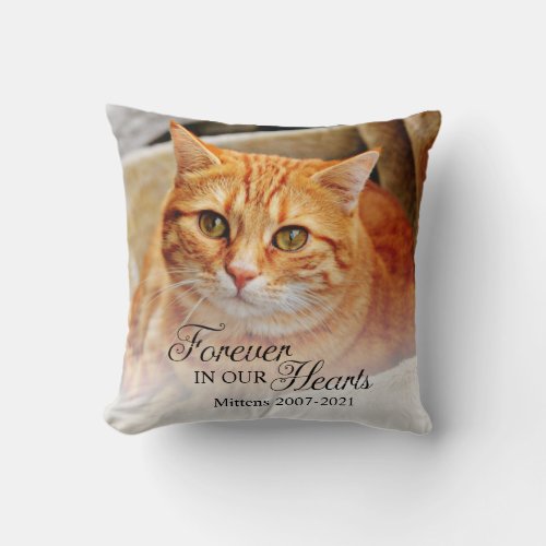 Memorial Cat Photo Forever In Our Hearts Throw Pillow