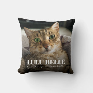 Memorial Cat Photo Pawprints On Our Hearts Throw Pillow