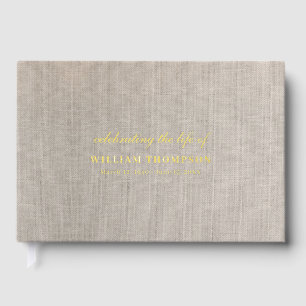 Memorial Celebrating Life Of Funeral Beige Linen Foil Guest Book