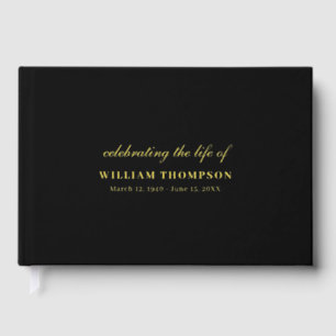 Memorial Celebrating Life Of Funeral Black Gold Foil Guest Book