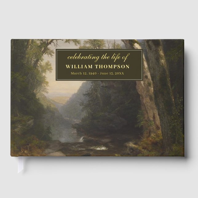 Memorial Celebrating Life Of Funeral Forest Nature Foil Guest Book (Front)