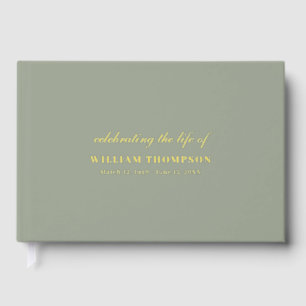 Memorial Celebrating Life Of Funeral Green Gold Foil Guest Book