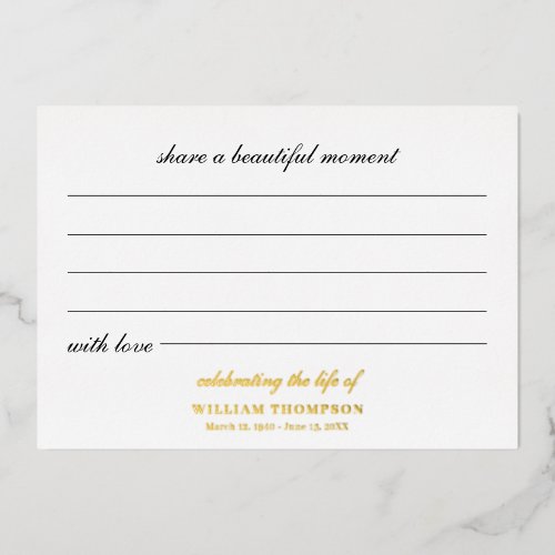 Memorial Celebrating Life Of Funeral Keepsake Gold Foil Invitation