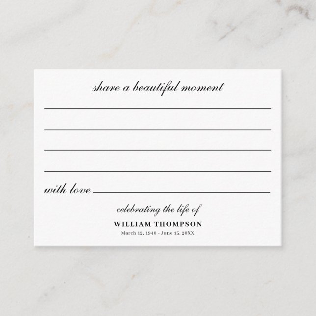 Memorial Celebrating Life Of Funeral Keepsake Note Card (Front)