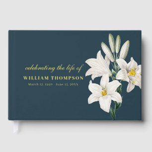 Memorial Celebrating Life Of Funeral Navy Lilies Foil Guest Book