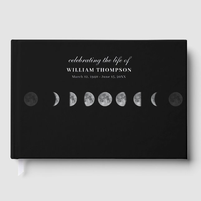 Memorial Celebrating Life Of Funeral Night Moons Foil Guest Book (Front)