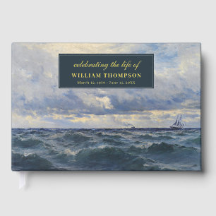 Memorial Celebrating Life Of Funeral Ocean Foil Guest Book