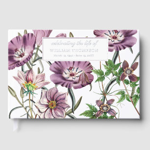 Memorial Celebrating Life Of Funeral Purple Floral Foil Guest Book