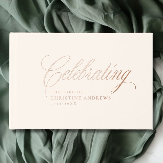 Memorial "Celebrating the life of" Foil, Beige Foil Guest Book (Memorial "Celebrating the life of" Foil, Beige Foil Guest Book)