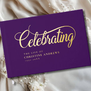 Memorial "Celebrating the life of"Gold Foil Guest Book