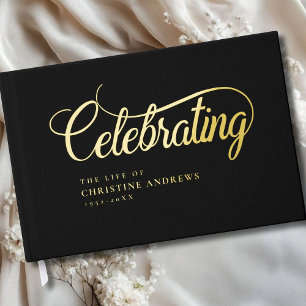 Memorial "Celebrating the life of"Gold Foil Guest Book