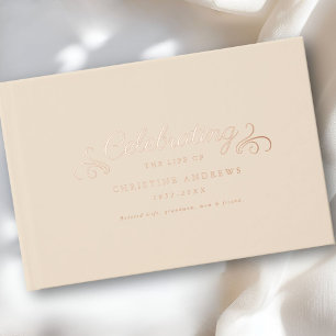  Memorial "Celebration of life" Foil, Beige Foil Guest Book
