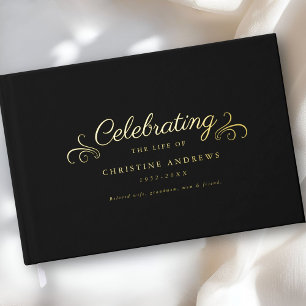 Memorial "Celebration of life" Foil, Black Foil Guest Book
