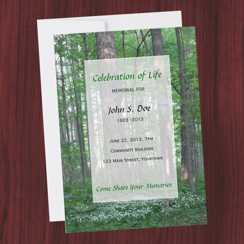 Memorial Celebration of Life - Forest Scene Custom Announcement