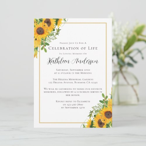 Memorial Celebration of Life Funeral Sunflowers Invitation
