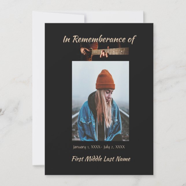 Memorial Celebration of Life Invite Music Guitar  (Front)