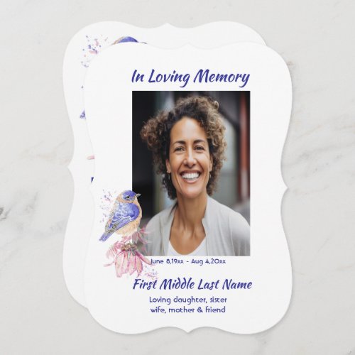 Memorial, Celebration of Life, Service Bluebird  Invitation