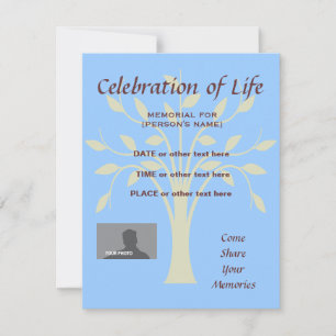 Memorial Celebration Tree of Life Blue Background Invitation