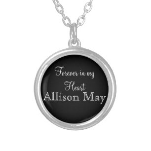 Memorial Charm for Wedding Bouquet in Black Silver Plated Necklace