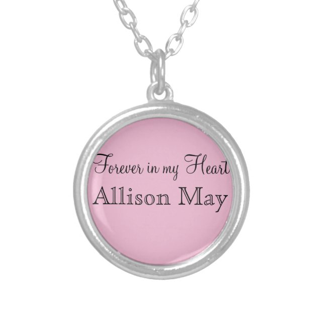 Memorial Charm for Wedding Bouquet in Pink Silver Plated Necklace (Front)