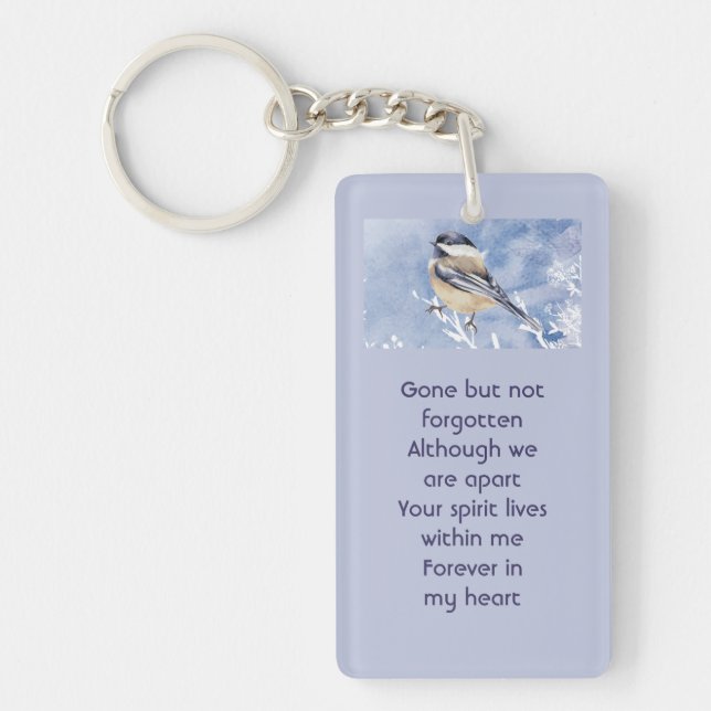 Memorial Chickadee Bird Winter Snow Tree Keychain (Front)