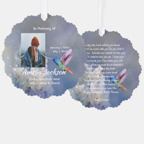 Memorial Christian Hummingbird White Flowers Ornament Card