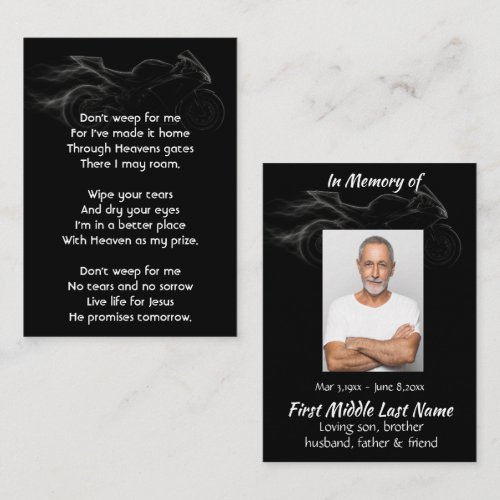 Memorial Christian Photo Motorcycle Biker Business Card