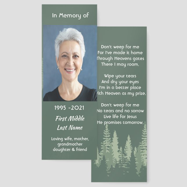 Memorial Christian Wilderness Forest Trees Bookmarks (Front & Back)