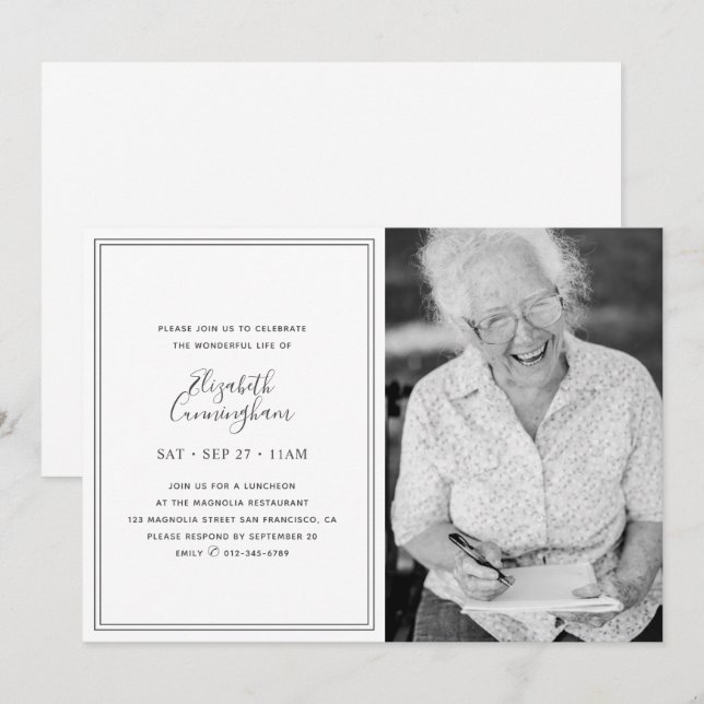 Memorial Classic Simple Chic Elegant Photo Invitation (Front/Back)