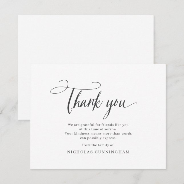 Memorial Classic Simple Cursive Typography Thank You Card (Front/Back)