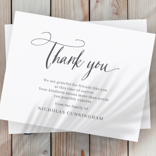 Memorial Classic Simple Cursive Typography Thank You Card