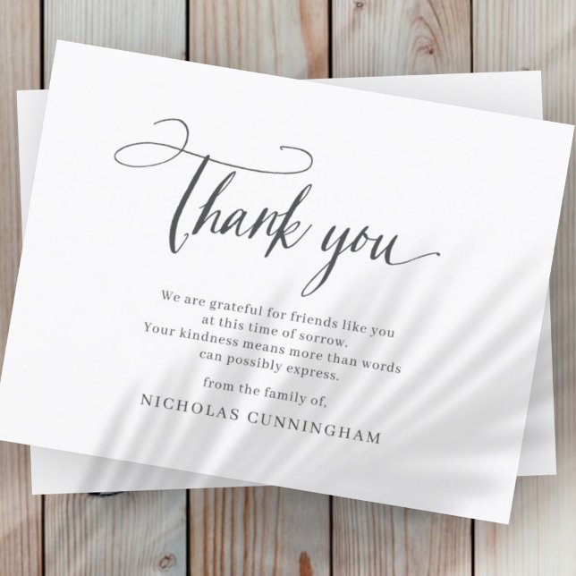 Memorial Classic Simple Cursive Typography Thank You Card (Creator Uploaded)
