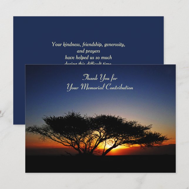 Memorial Contribution Lone Acacia Tree Thank You  Card (Front/Back)