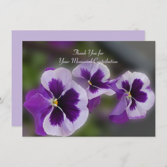Memorial Contribution Purple Flower Thank You Card (Front/Back)