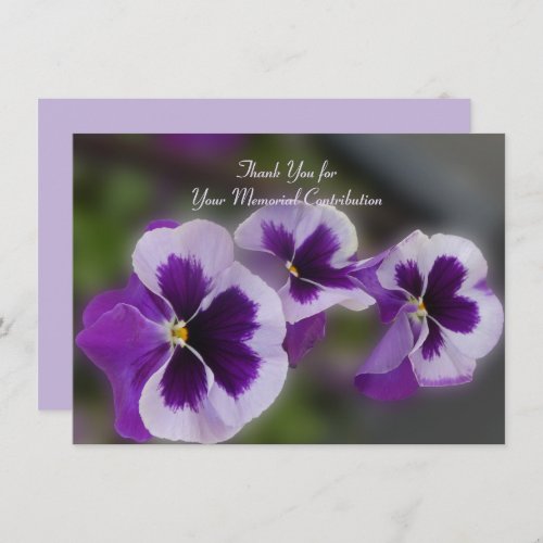 Memorial Contribution Purple Flower Thank You Card