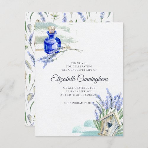 Memorial Country Rustic Lavender Floral Botanicals Thank You Card