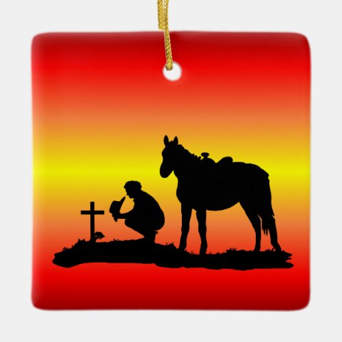 Memorial Cowboy At Grave Silhouette Ornament