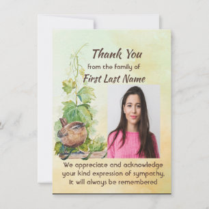 Memorial Custom Cute Wren Bird Thank you Card