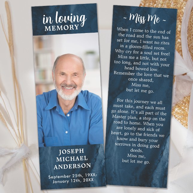 Memorial Custom Photo Blue Marble Funeral Prayer Bookmarks (Creator Uploaded)