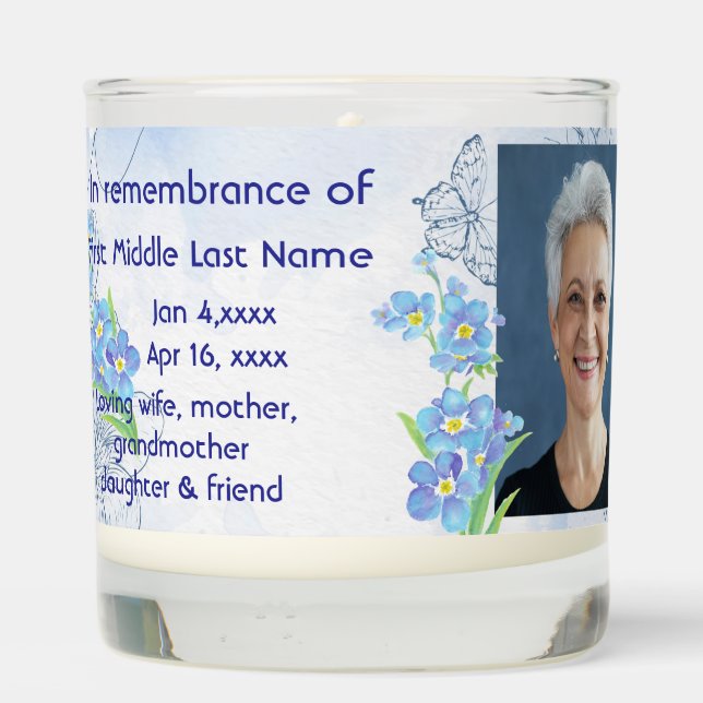 Memorial Custom Photo Forget-me-not Flower Scented Candle (Back)
