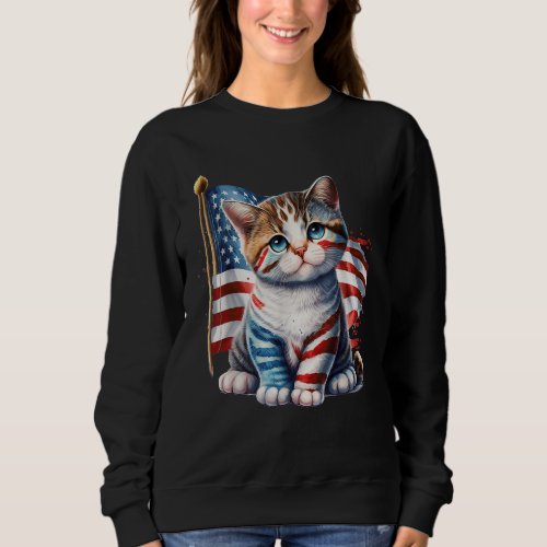 Memorial Day 4th Of July Patriotic Usa Flag Cat  Sweatshirt