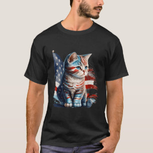 Memorial Day 4Th Of July Patriotic Usa Flag Cat T-Shirt