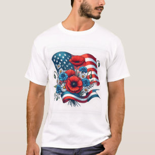 Memorial Day American Flag Bouquet Flowers Poppy C T-Shirt